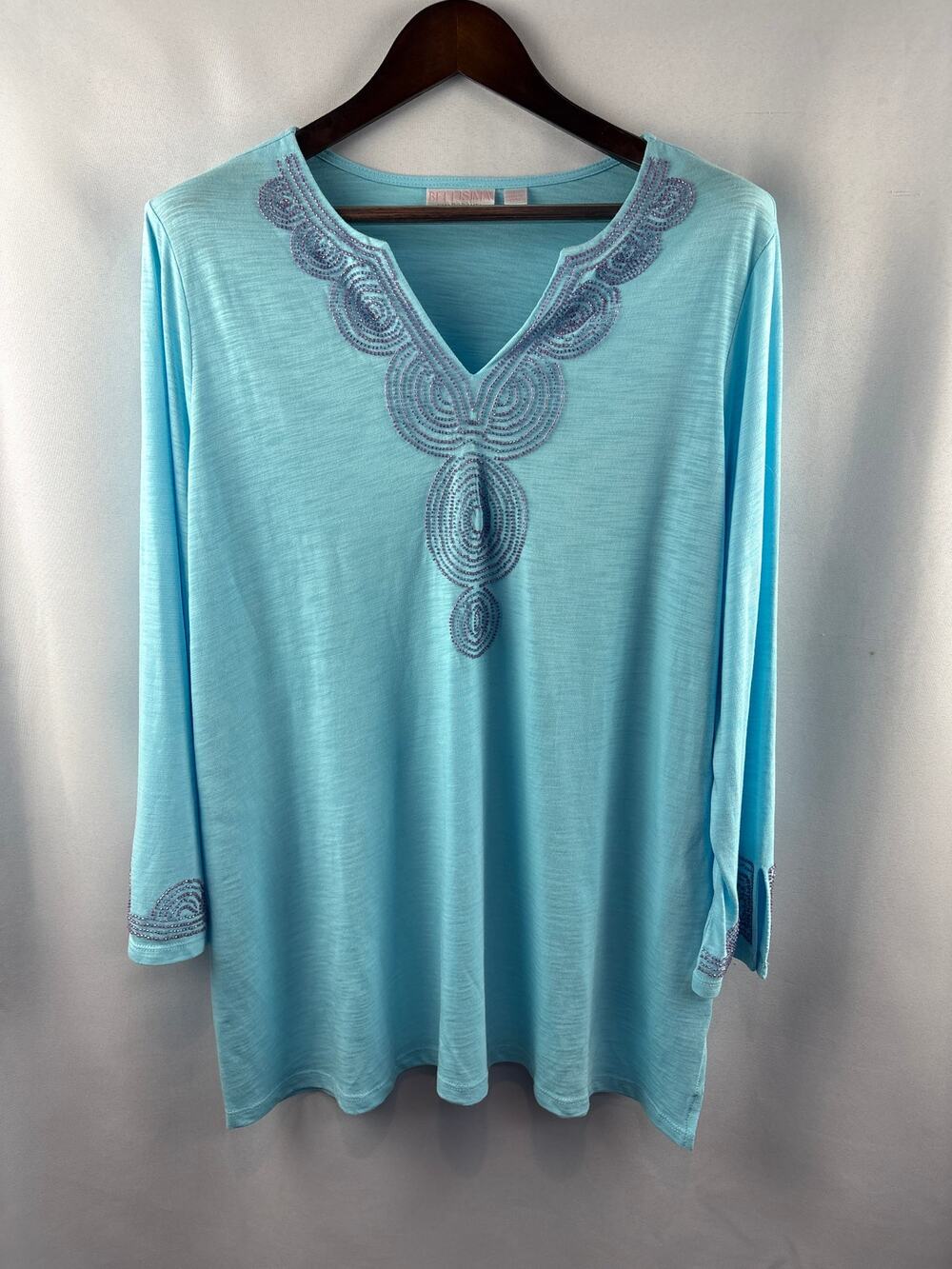 Women’s Bellisima Kim Gravel Large Aqua Beaded Blouse